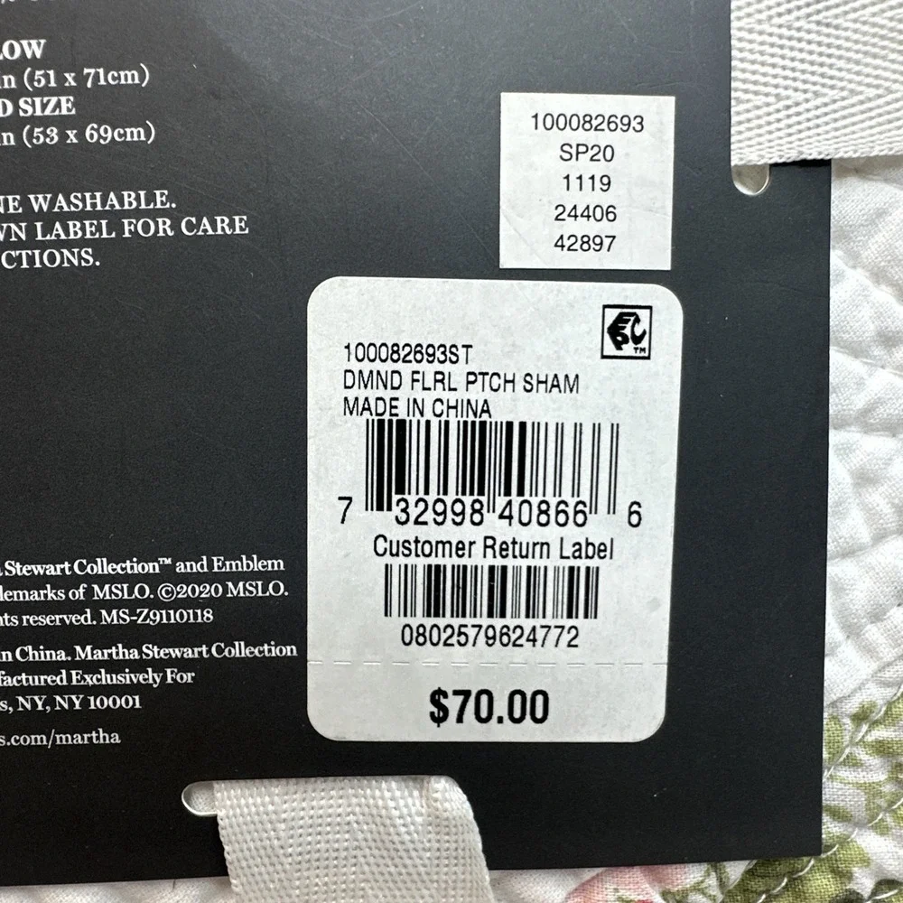 $25 🌙 Martha Stewart Diamond Floral Patchwork Quilted Sham NEW